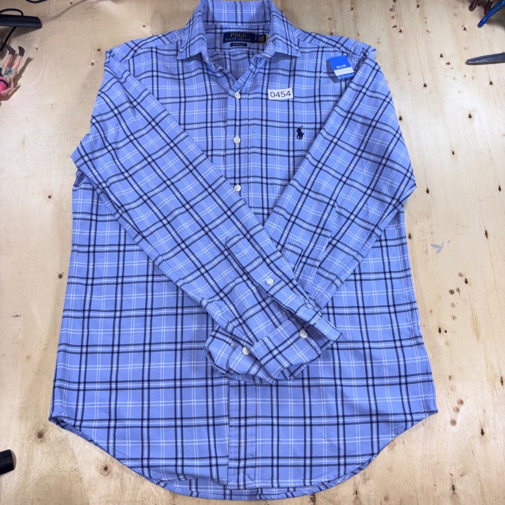 Polo Ralph Lauren Mens Small Classic Fit Blue Plaid Long Sleeve Button Down